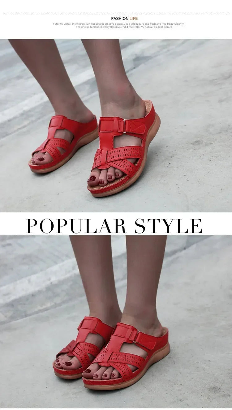 2024 Summer Women Wedge Sandals Premium Orthopedic Open Toe Sandals Vintage Anti-slip Leather Casual Female Platform Retro Shoes