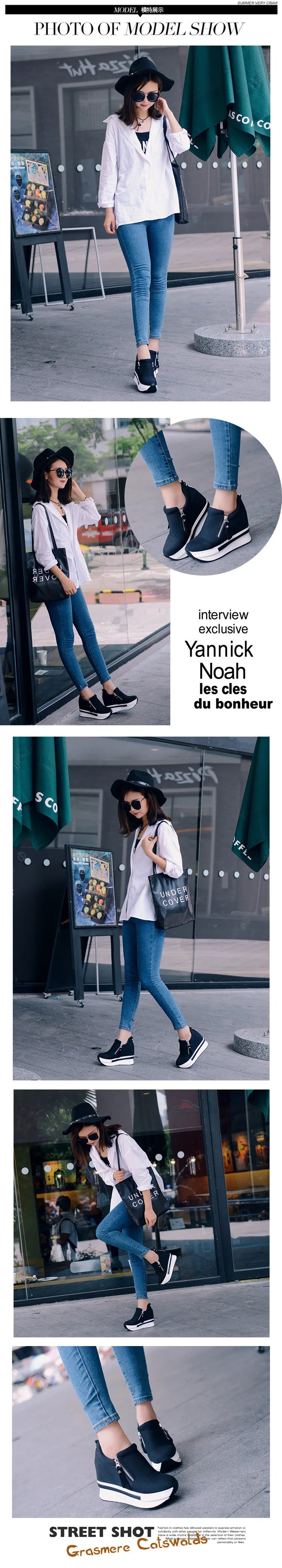 Women Wedges Ankle Boots Platform Thick Bottom Shoes Slip on Zipper Fashion Casual Female Sneakers Shoes Zapatos De Mujer