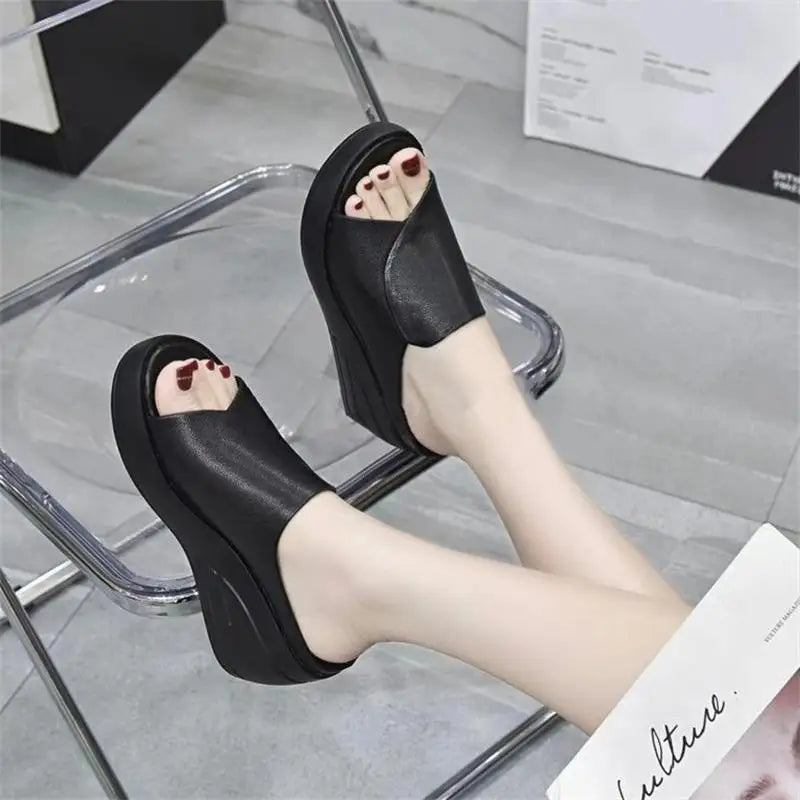 Women Sandals Women Slippers Black Wedge Platform Open Toe Women Orthopedics Thick Bottom Beach High Heels Slides 2026