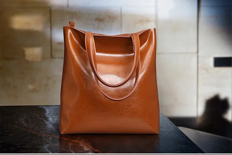 Real Leather Women's Handbag Fashion Top-handle Bags Ladies Tote Bag Minimalist Wallets Shoulder Tote Bag Portable Shopping Bag