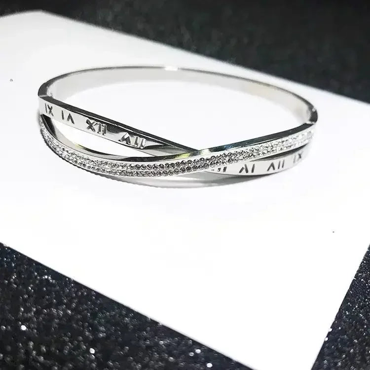 Silver Color Bangles Bracelet for Women Girls Titanium Steel 18K Gold Plated Waterproof Jewelry Luxury Sparkling Zircon Bangles
