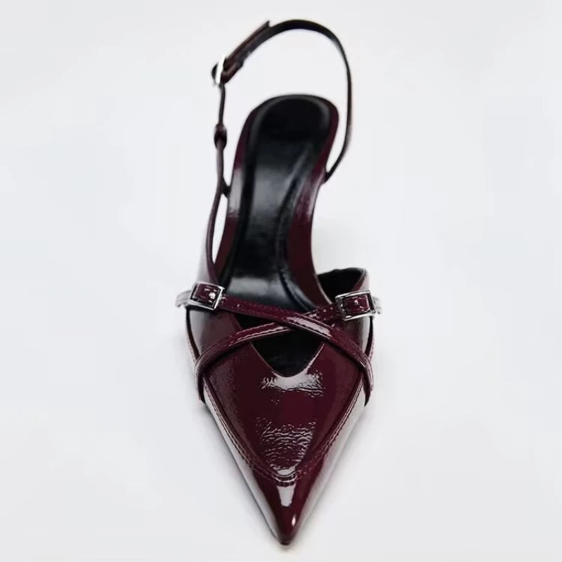 2026 New Women's Sandals Fashionable Buckle Designer Summer Elegant Pointed Toe High Heels Outdoor Banquet Open-Heel Shoes