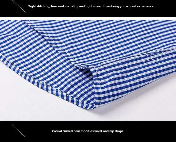 Thin Spring Summer 100% Cotton Shirts for Men Long Sleeve Checkered Dress Shirt Mens Blue Green  Men Clothing  Button Up Shirt