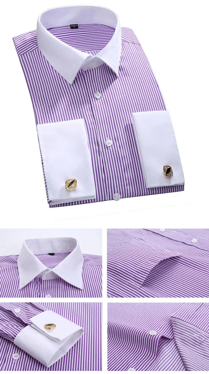 Men's Classic French Cuffs Solid Dress Shirt Formal Business Standard-fit Long Sleeve Office Work White Black Yellow Social Shir