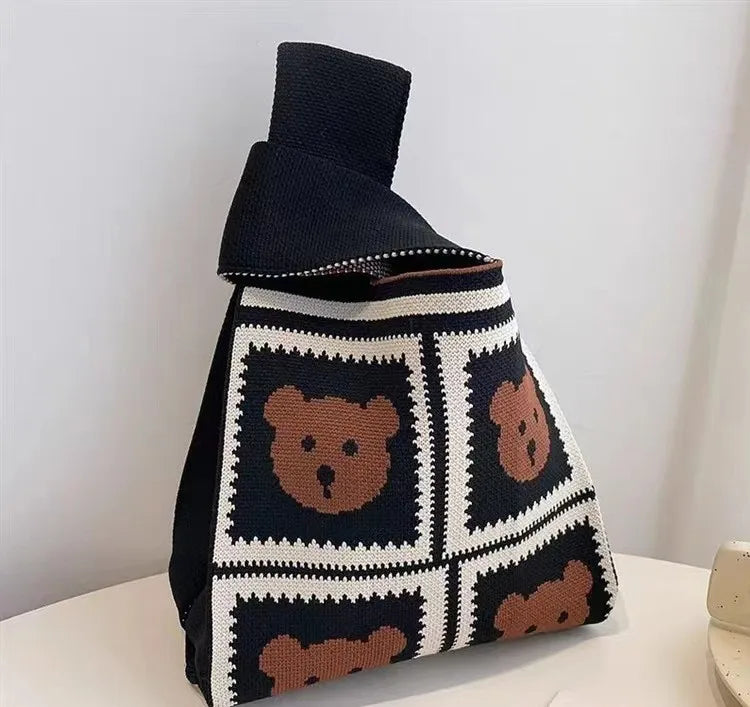 Women'S Knot Wrist Tote Bags Handmade Knitted Bag Portable Mini Striped Bucket Phone Bags Large Capacity Spring Summer Handbags