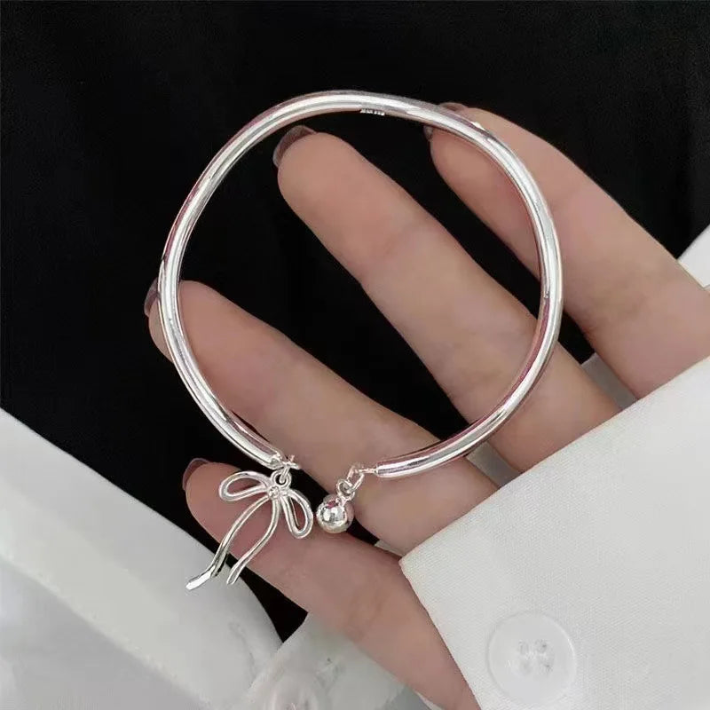 925 Sterling Silver Bracelet Bangle Simple Bowtie Ribbon Ball Irregular For Woman Girl Fashion Jewelry Gift Dropship Wholesale