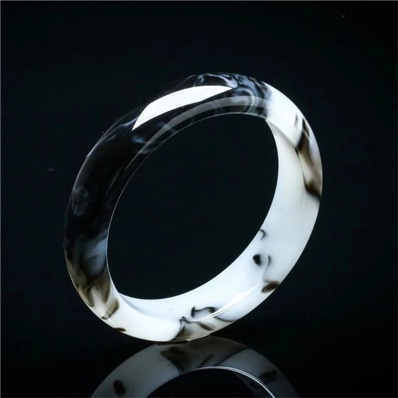 Natural Hetian Jade Bracelet Black White Flowers Charm Fashion Retro Fine Jewelry Elegant Girl Couple Luxury Bangle Holiday Gift