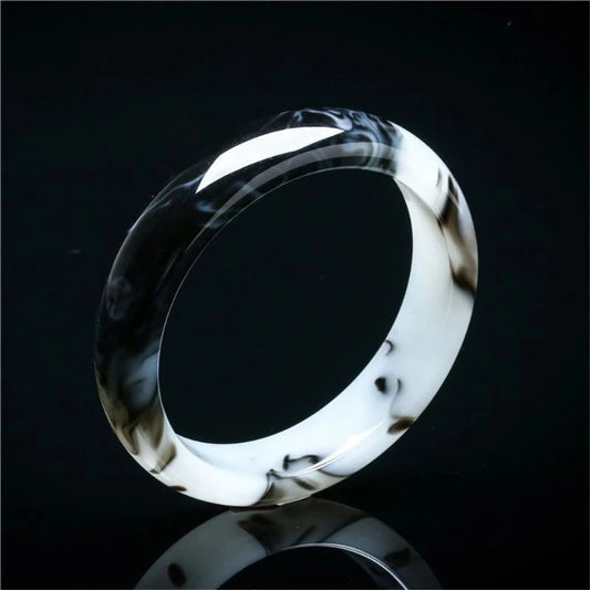 Natural Hetian Jade Bracelet Black White Flowers Charm Fashion Retro Fine Jewelry Elegant Girl Couple Luxury Bangle Holiday Gift