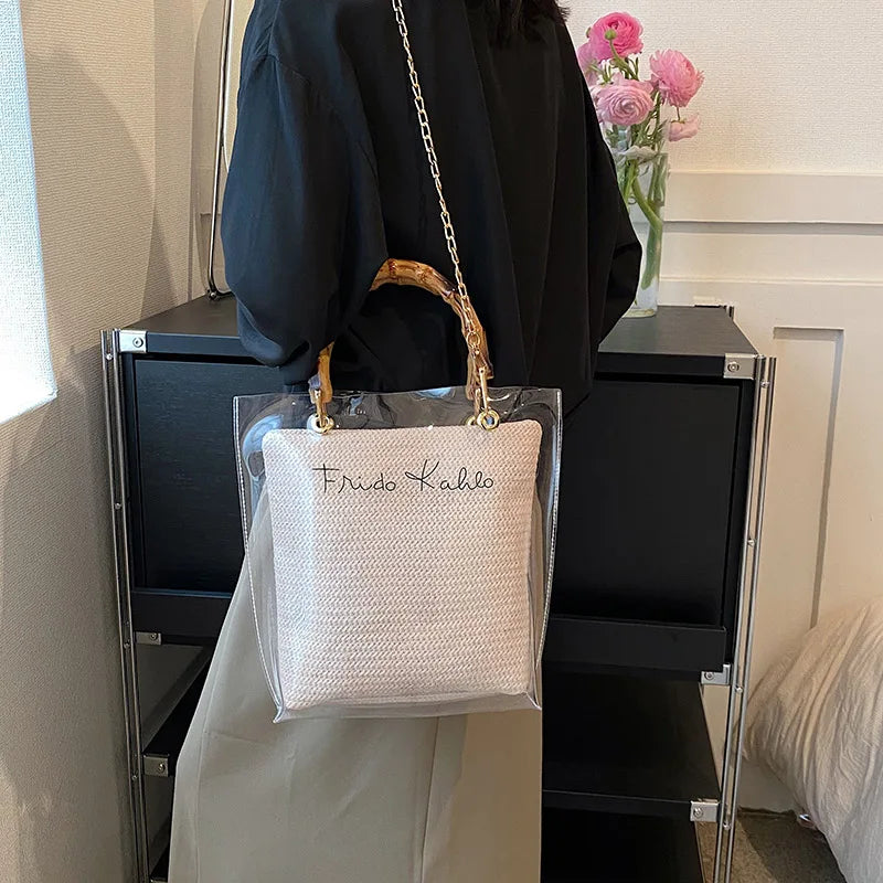 Large Capacity Women PVC Handbags High Quality Ladies Transparent Beach Tote Shoulder Messenger Bags Casual Chain Crossbody Bag