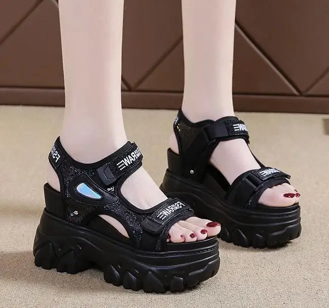 New Women Summer Wedge Sandals Transparent PVC Crystal Chunky Platform Shoes Woman Rainbow Thick Bottom Sandalias