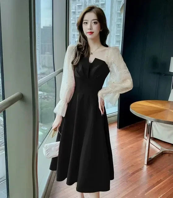 Red Dresses For Women Party Korean Style Elegant Luxury Elastic On Sales Full High Quality Prom Evening Woman Long Sleeve Dress