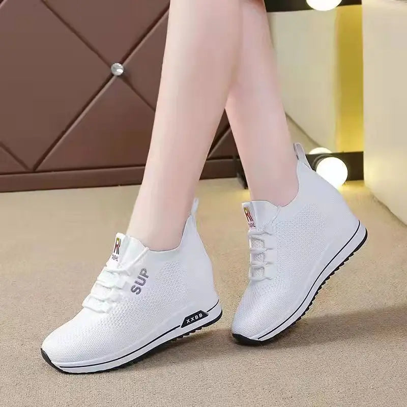 2025 Women's Wedges Shoes Platform Shoe Spring Breathable Casual Shoes Woman Fashion Sneakers Height Increasing Vulcanize Shoes