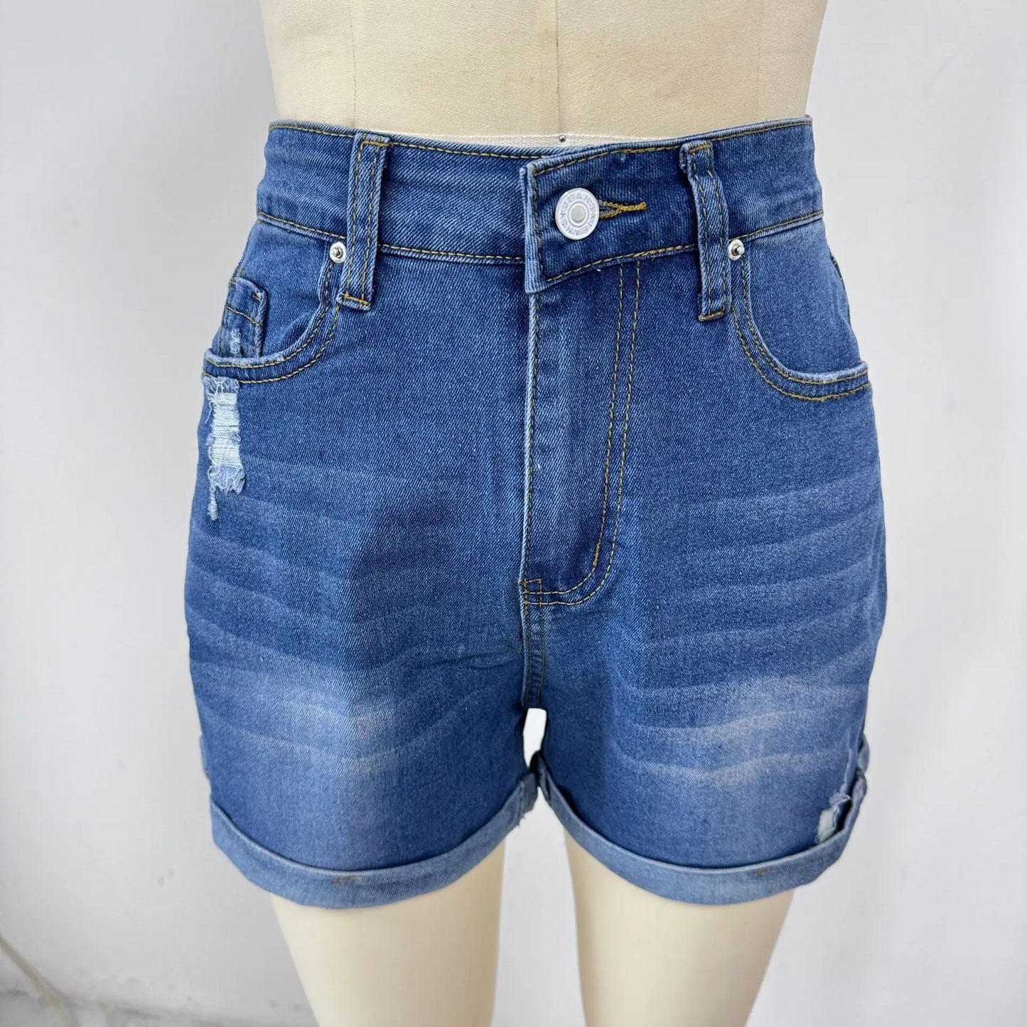 Shorts Jeans Women Streetwear Denims Straight Button Jeans Pockets Spliced Solid High Waist Lady Elegant Short Pants Skinny