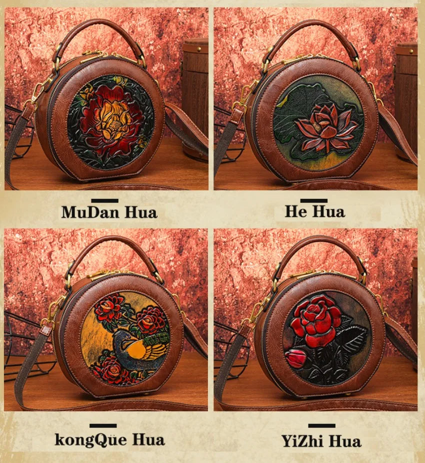 Vintage Handbag Women Shoulder Bag Luxurious Designer Round Bag High-quality Gift Embossed Printed Crossbody Purse for New Women