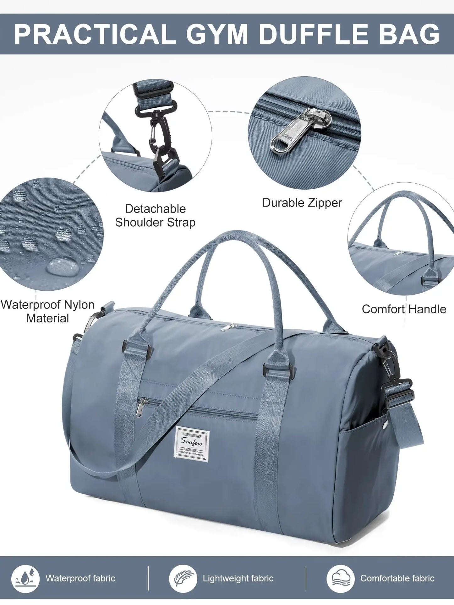 Hand Pockets Lady Weekender Bag Travel Canvas Bag, Weekend Nightlife Bag, Women Men Sports Fitness Bag，Hospital Delivery Bag