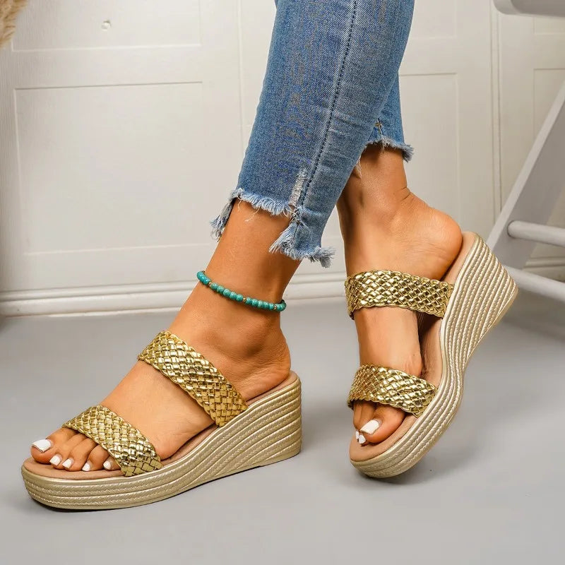 Fashion Women Wedges Sandals Luxury Platform Slippers Sexy Open Toe Women Shoes Shiny High Heels Women Shoes Sandalias De Mujer