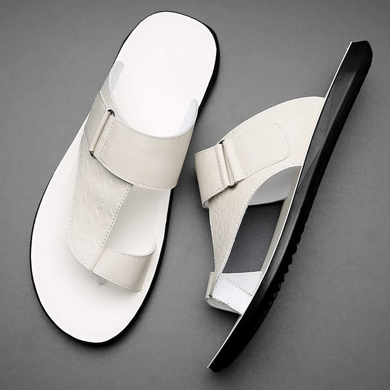 Men's Summer Sandals Breathable Fashion Simple Toe-Thru Soft Flat Bottom Beach Shoes Comfortable Classic Slippers