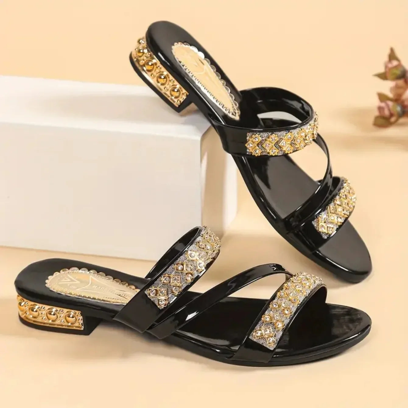 2025 Summer New Women Sandals Sexy Party Shoes Slip-On High Heels Sandals Open Toe Rhinestones Women Platform Sandalias De Mujer