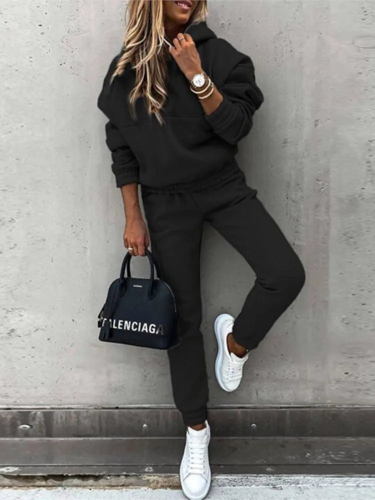 Women Two Piece Set Tracksuit Solid Color Suit 2025 Autumn Trouser Suits Female Sweatshirt Sports Hoodie Sportswear Pants Sets