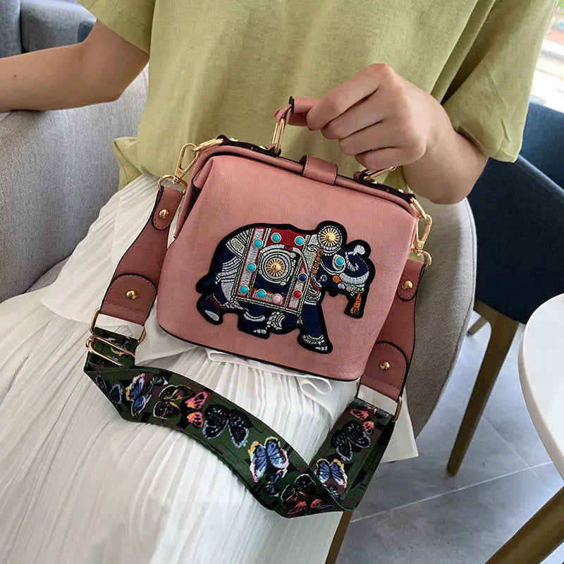 Women Leather Handbag Messenger Bag Purses Satchels Designer Luxury Handbags Crossbody Bags Elephant Embroidered Bags 2023 New