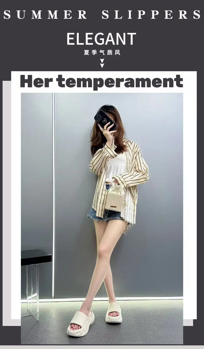 2025 New Women Sandals Women Slippers Black Wedge Platform Open Toe Women Orthopedics Thick Bottom Beach High Heels Slides