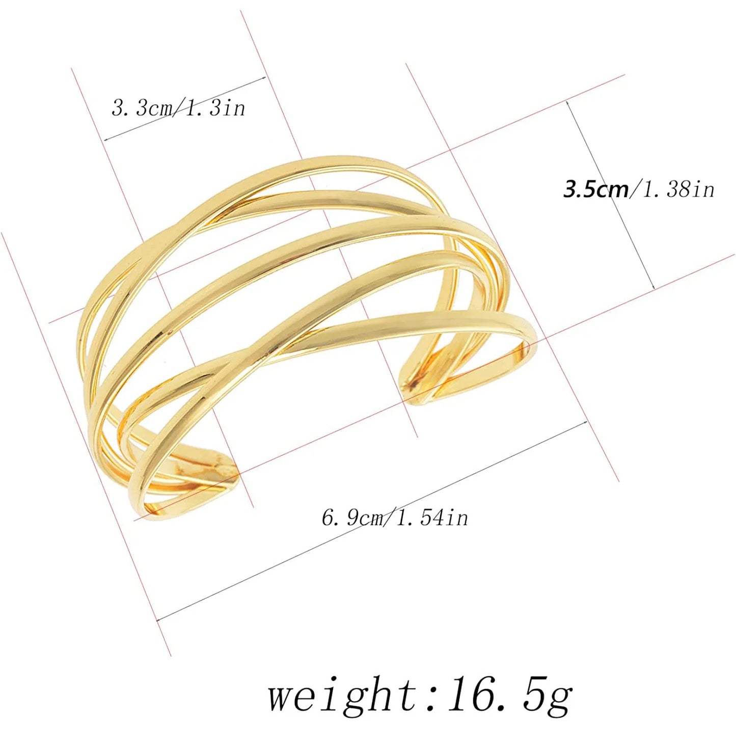 Vintage Gold Plated Hyperbolic Cuff Bangle Layered Wide Wire Statement Bracelet Bold Gift for Women