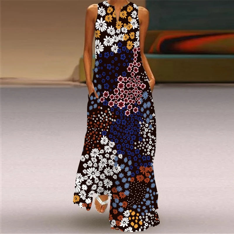 Elegant Dresses for Woman 3D Printed Dresses Summer Sleeveless V-Neck Long Dress Ladies Casual Elegant Beach Party Maxi Dresses