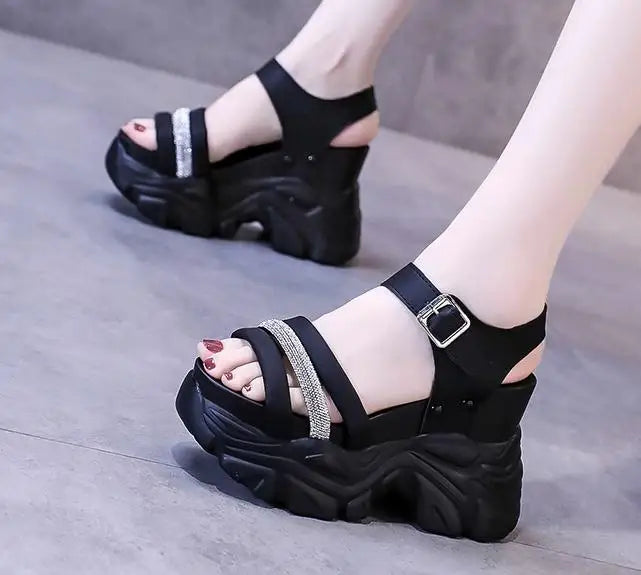 New Women Summer Wedge Sandals Transparent PVC Crystal Chunky Platform Shoes Woman Rainbow Thick Bottom Sandalias