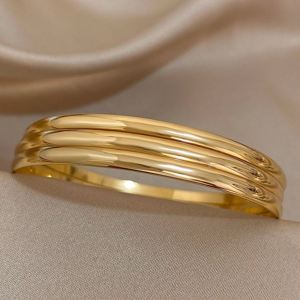 3pcs/set Glossy Curved Gold Color Bangles Bracelets for Women Men Stainless Steel Simple Bangles Classic Jewelry Set
