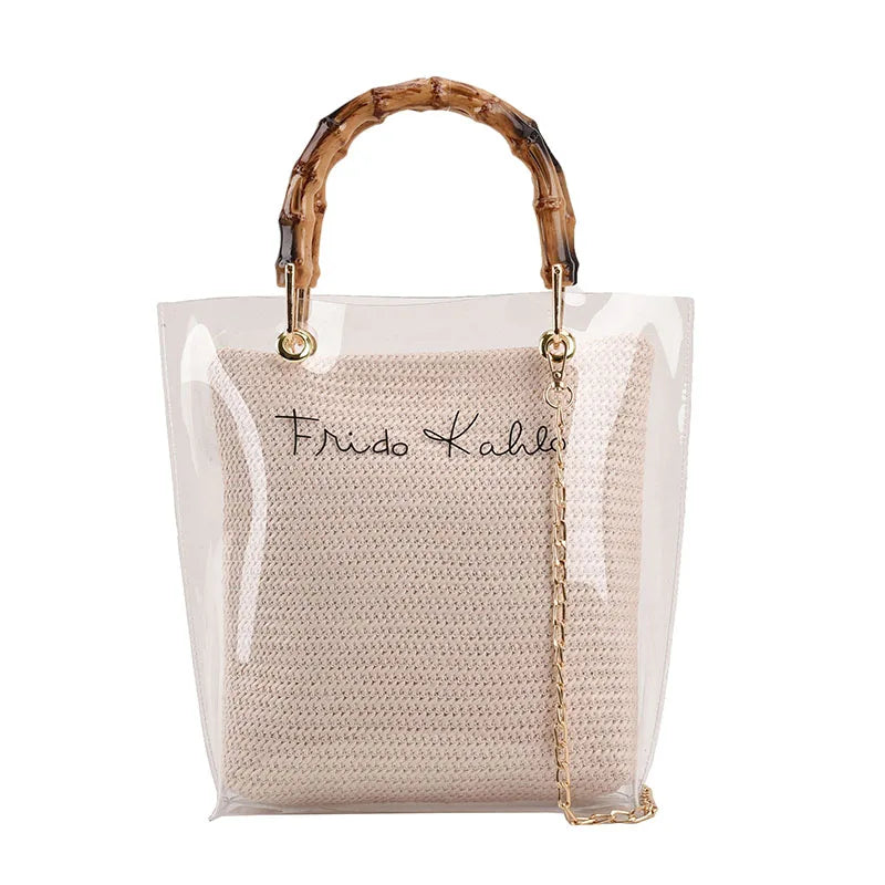 Large Capacity Women PVC Handbags High Quality Ladies Transparent Beach Tote Shoulder Messenger Bags Casual Chain Crossbody Bag