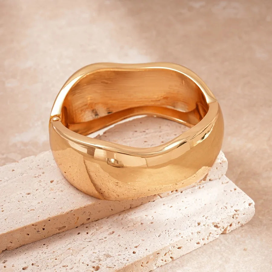Golden Rock Geometric Metal Wide Open Bangles Statement Large Spring Cuff Bracelets Unisex Massive Party Jewelry Gifts New F
