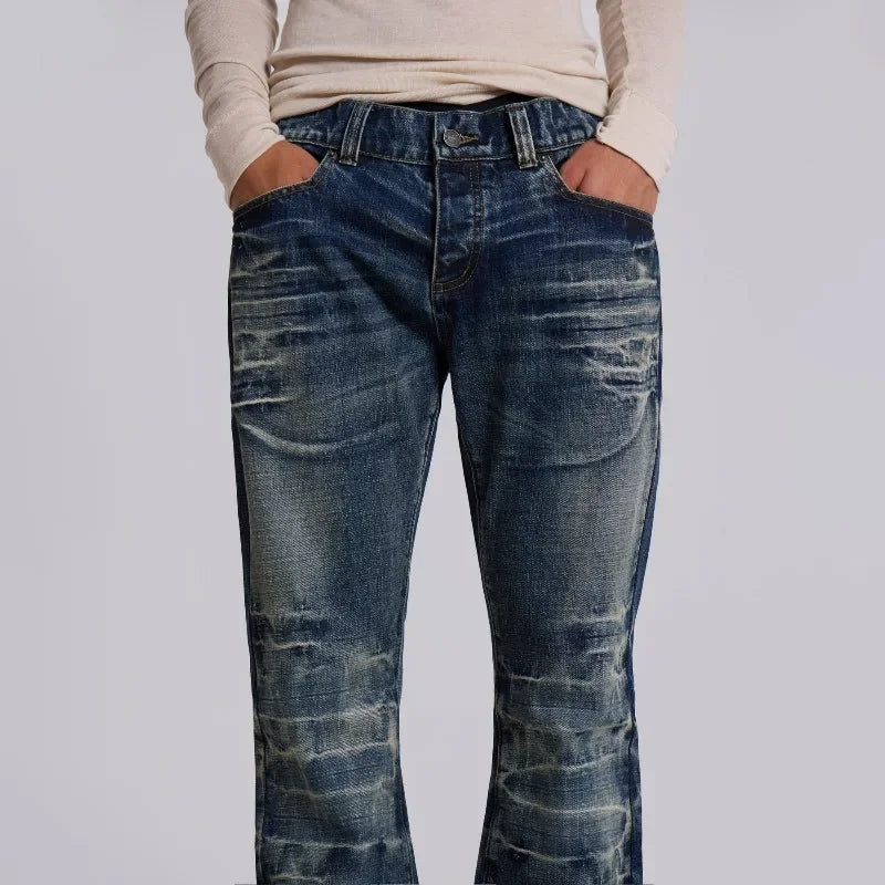 Y2K Mid Blue Flared Jeans Vintage Washed Men Women Bootcut Jeans Gothic High Street Unisex Streetwear Retro Baggy wide leg Pants
