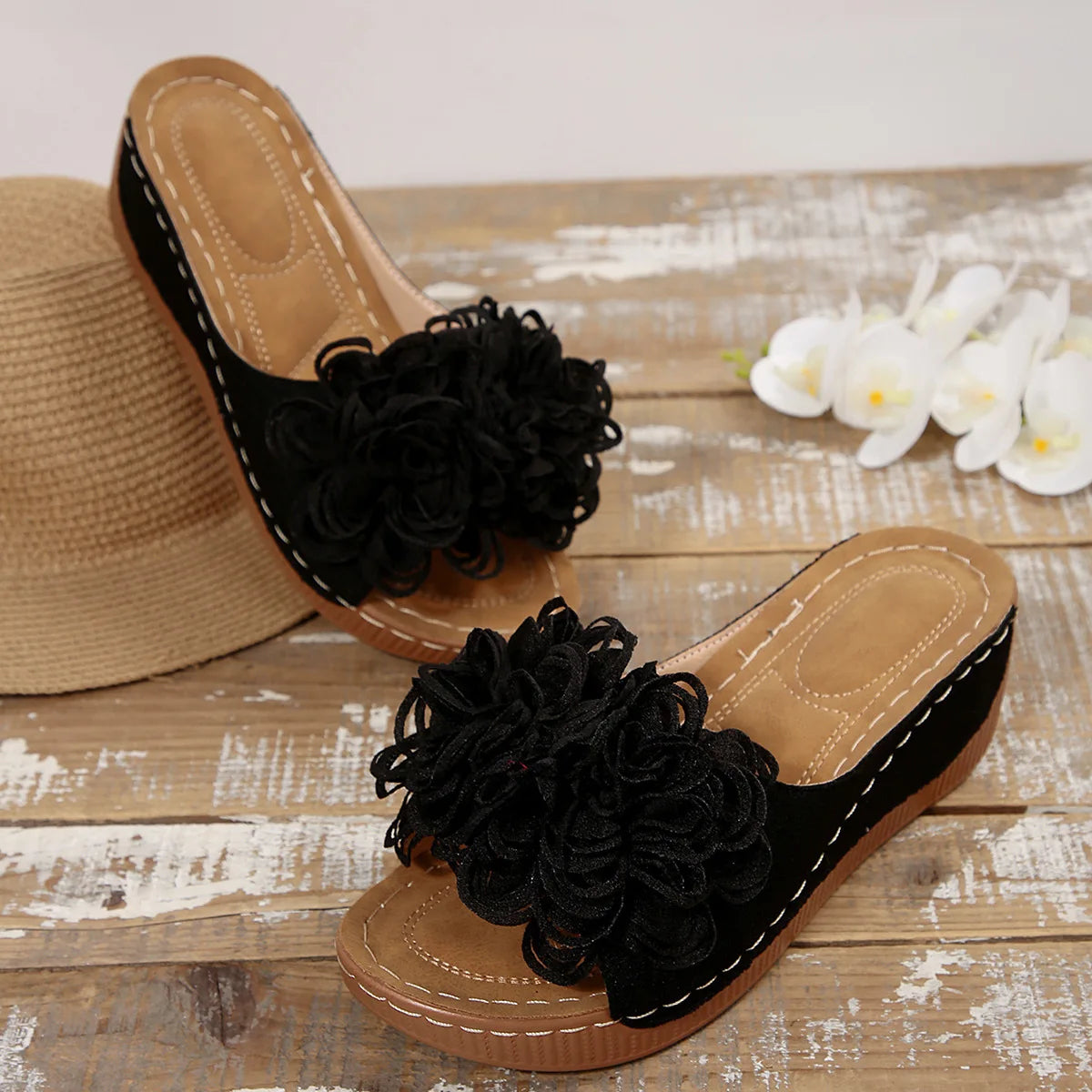 2025 New Women Platform Slippers Slip on Fashion Woman Shoes Summer Sandals Comfortable Flower Wedges Slippers Slides Women