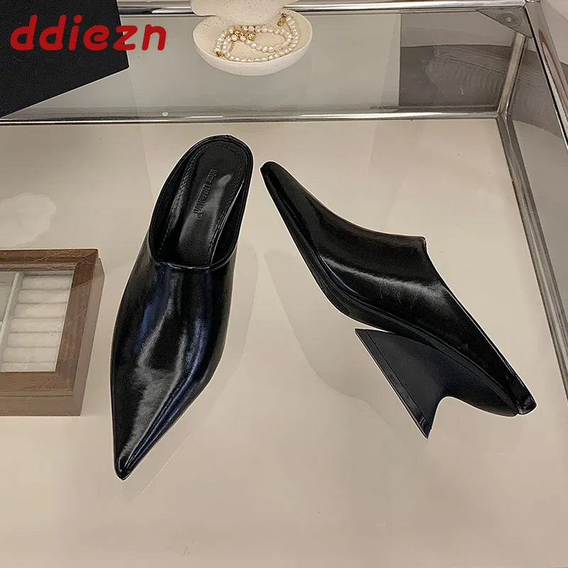 New Women Mules Wedges Shoes Female Pumps Slippers Fashion Pointed Toe Ladies Heeled Slides Slippers Sandals Wedges Shoes