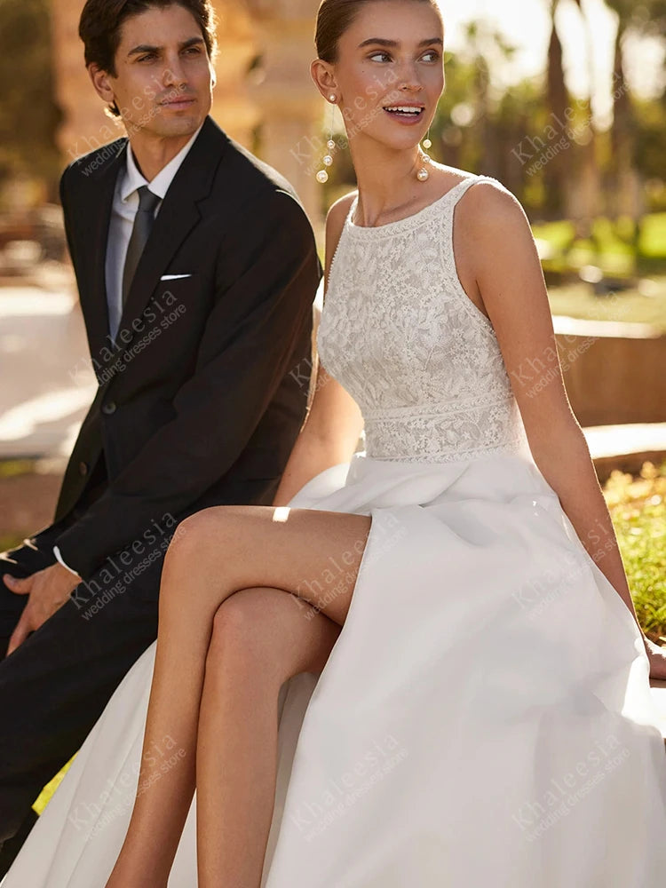 Elegant Wedding Dresses Charming Bridal Gowns Lace Appliques Sleeveless O Neck Glamorous Robes Vestidos De Novia Customized 2025