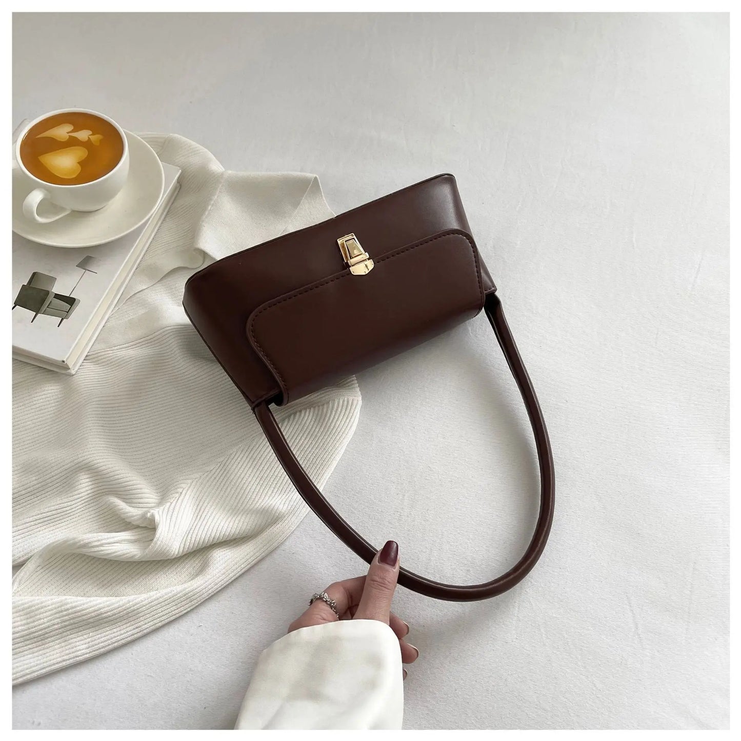 Women's Shoulder Bag Handbag Retro Underarm Bag Fashion Simple Solid Color New Hand Shoulder Bag