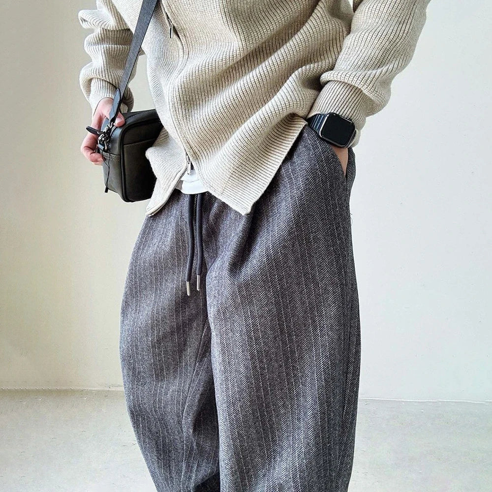 Mens Pants Casual Acrylic Pants Autumn Streetwear Fashion Personality Versatile Trend Comfort Wide-Leg Pants Men'S Clothing