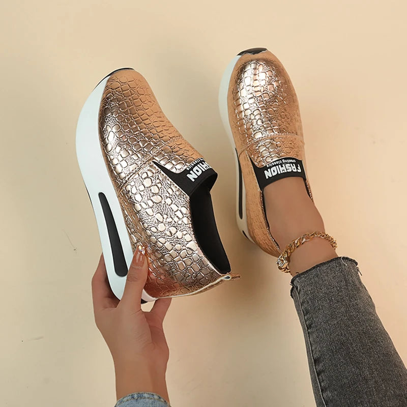 Patent Leather Wedge Loafers Shoes for Women New Height Increasing Platform Sneakers Woman Lightweight Slip On Casual Shoes