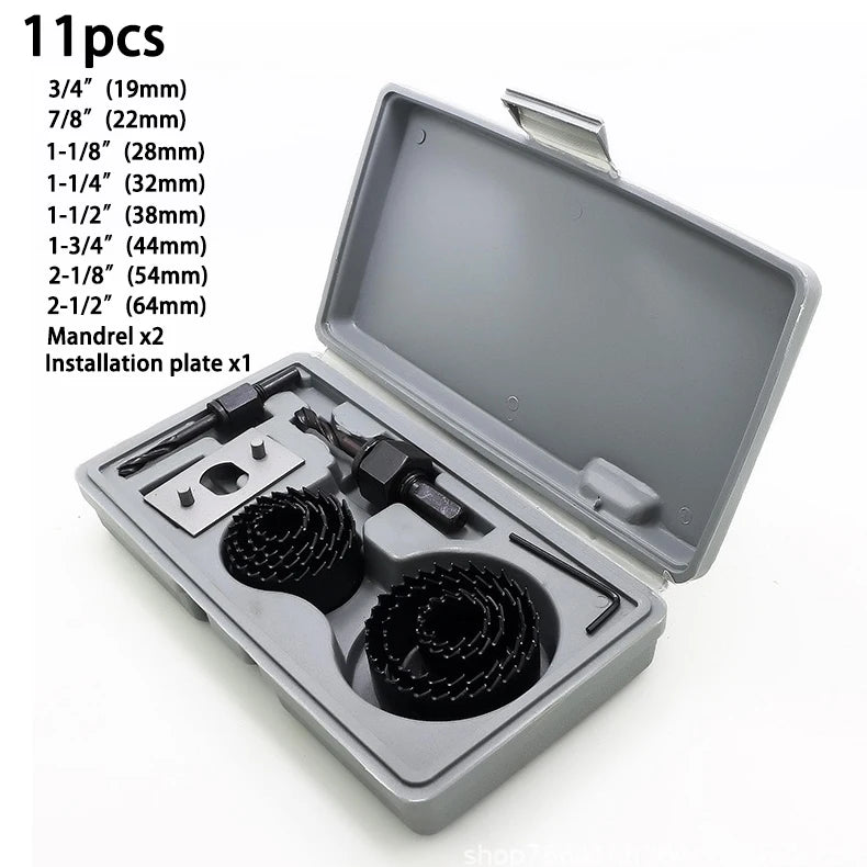 Hole Saw Set 11PCS Hole Saw Kit in Case Drill Bit Kit with Mandrels and Hex Key for Soft Wood Plywood Drywall PVC