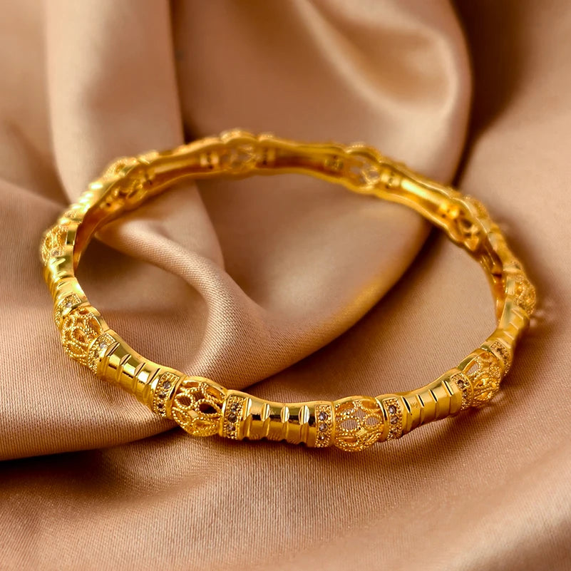 Dubai Gold Plated 24K Bangles for Women Jewelry Exaggerated Style Bracelets Banquet Party Bijoux Nigeria Wedding