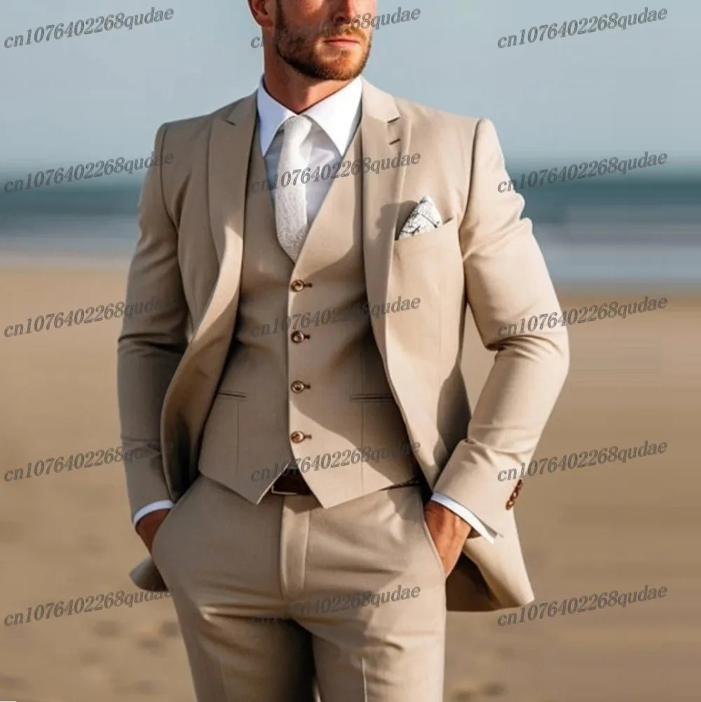 Grey Formal Men Suit Wedding Party Groom Suits Groomsman Male Tuxedos Bridegroom Costume 3 Piece Set Jacket Vest Pant