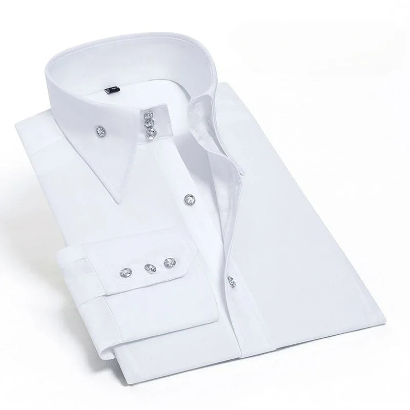 Men's Dress Shirts Non-ironing Formal Collar Shirt Fashion Korean Slim Solid Color Business Casual Shirt White Spring Autumn