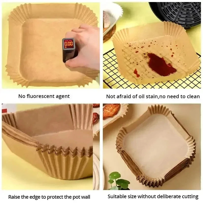 50pcs/set Air Fryer Papers Disposable Oil-proof Water-proof Liners Non-Stick Mats Baking Paper Trays Kitchen Cooking Accessories