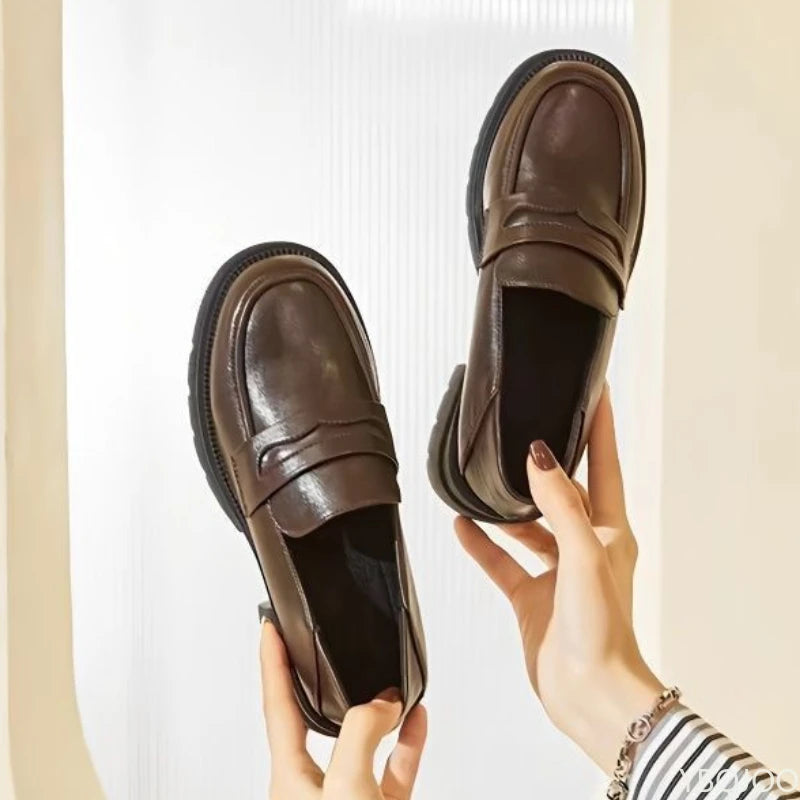 Women's Casual leather Shoes Fashion Thick soled Pumps Solid Color Breathable Loafers Fashion comfort ladies high heels Zapatos