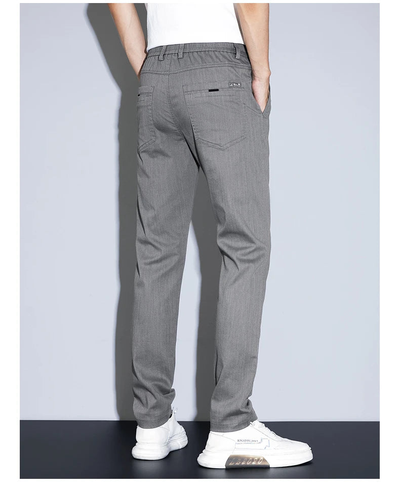 2025 New Men's Casual Pants Spring Summer Thin Business Straight Cotton Stretch Classic Work Trousers Korean Brand Clothing