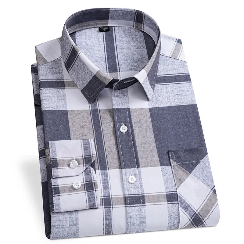 Men's Dress Shirts Spring Autumn Latest Hot Sale Non-iron Anti-wrinkle Business Casual Print Thin Plaid Slim Fit chemise homme