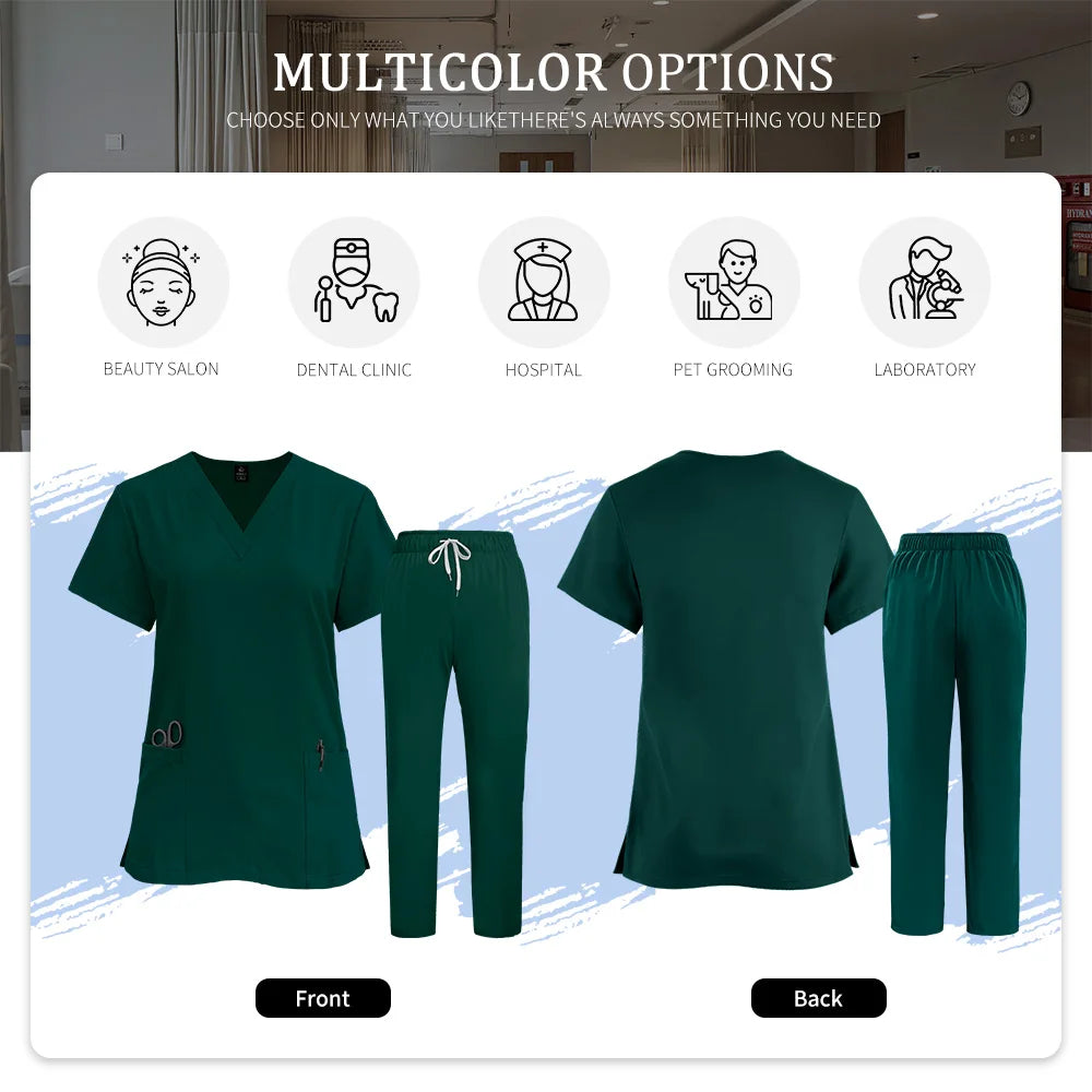Scrubs Medical Unifroms Women Surgical Nursing Clothes V Neck Hospital Doctor Workwear Pet Clinic Veterinary Overalls Wholesale
