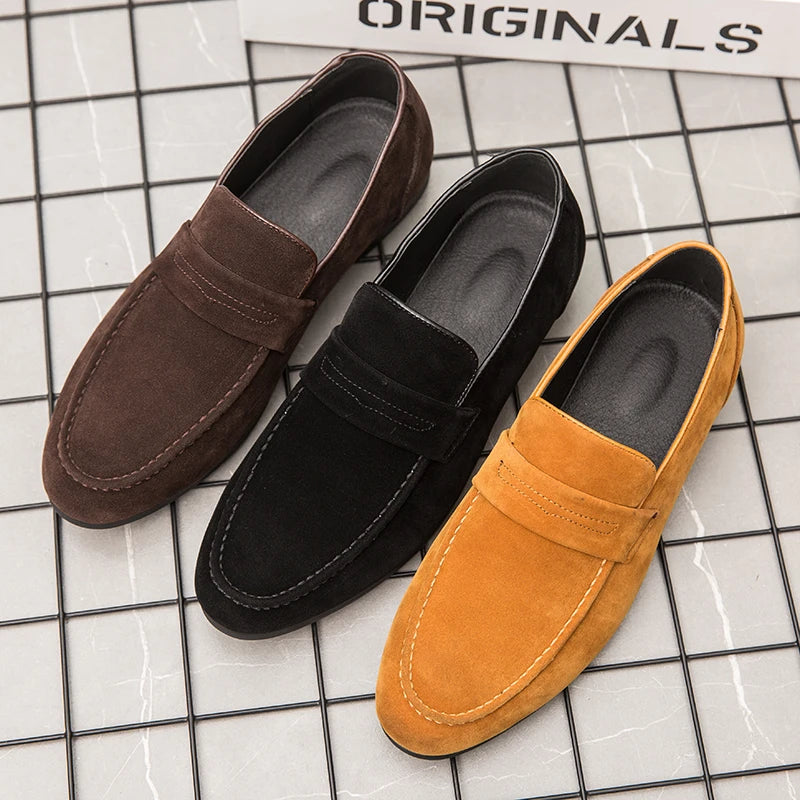 Men Dress Shoes Loafers Suede Pointed Toe Low Heel Fashion Business Casual Breathable Wedding Daily Dress Shoes Zapatos Hombre