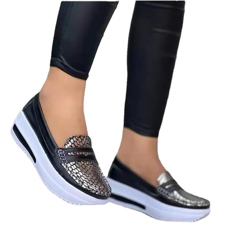 Women Sneakers Leather Fashion Wedge Breathable Zapatos De Mujer Women breathable sports shoes Platform casual shoes for Women