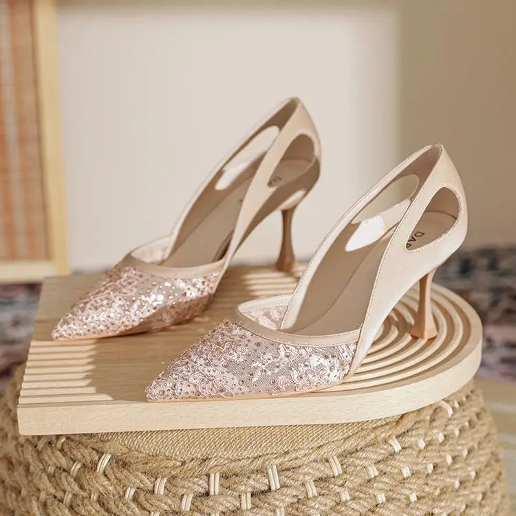 Comfortable High Heels for Women Summer 2026 New Pointed Toe Slim Heel Mesh Design Niche Popular Single Shoes
